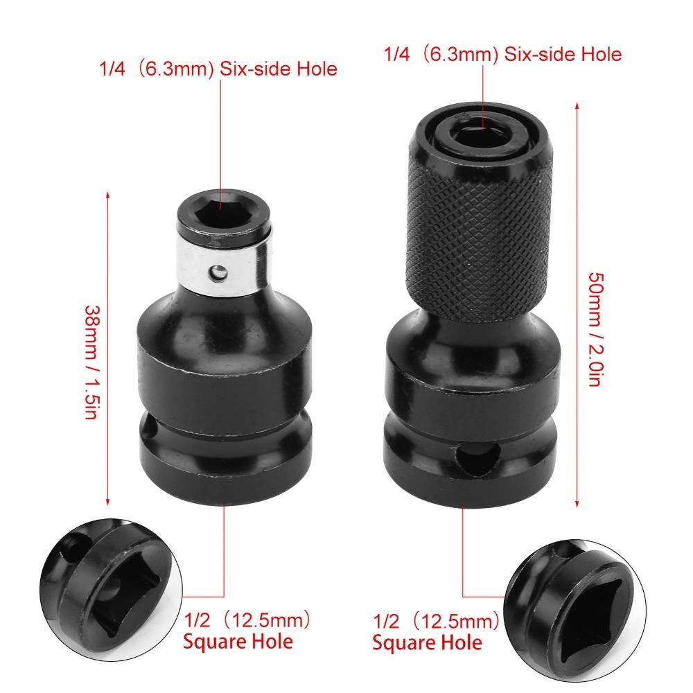 2pcs 1/2 to 1/4 Inch Telescopic Socket Adapter Hex Female Socket Adapter Set For Impact Wrench