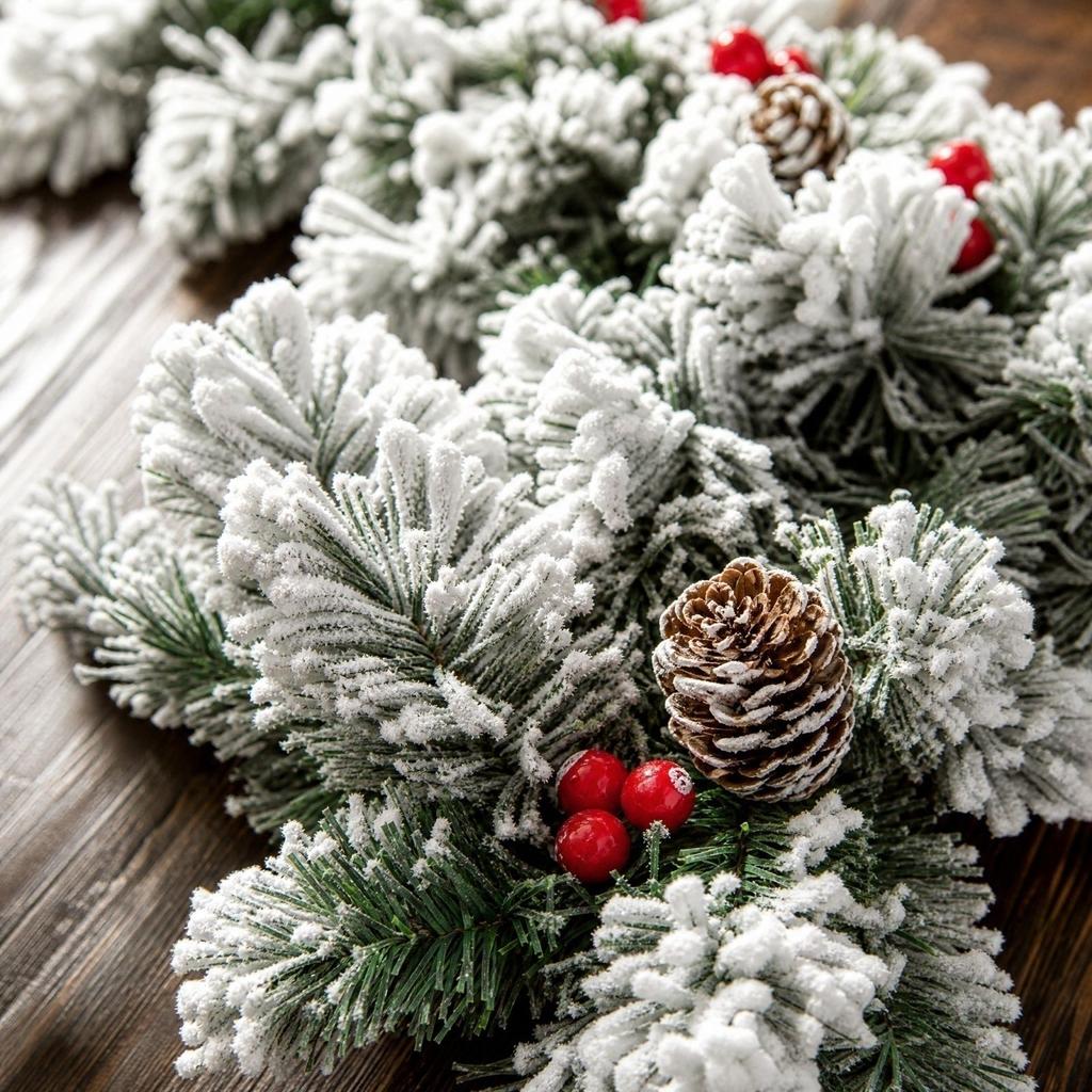 Flocked Artificial and Needle Christmas Garland 6ft for Front Door Window Holiday Decor