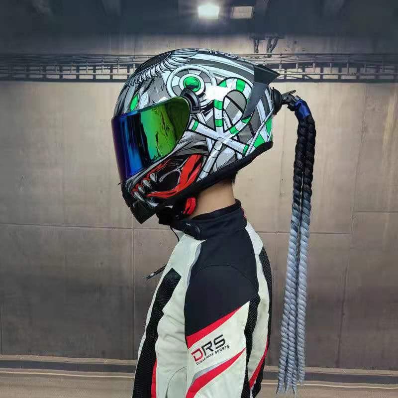 

Шлем грязная коса конский хвост коса скрученная коса мотоциклетный шлем личность парик с присоской(не включать шлемы) Grey braids