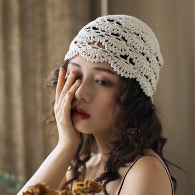 Elegante handgehäkelte Baskenmütze aus Baumwolle, gestrickt, Baotou-Malermütze, Krempe für Damen, hohle Mütze