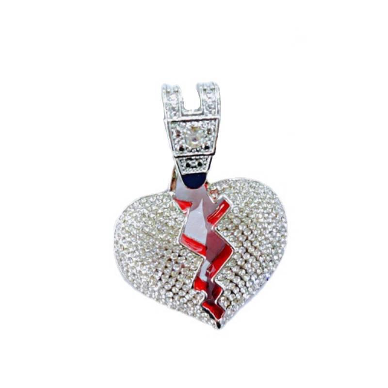 Men's Cuban Chain Hip Hop Necklace with Heart Pendant and Rhinestone Details