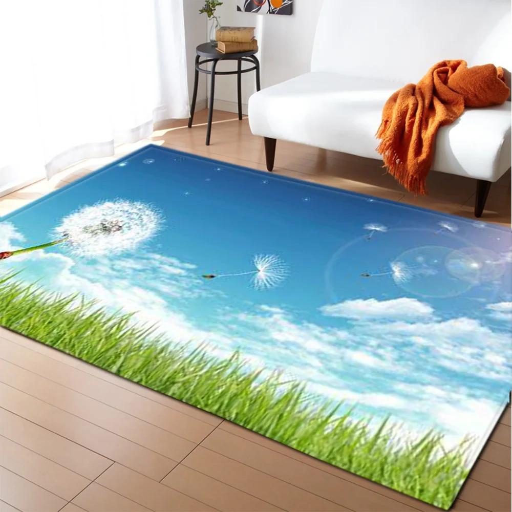 3D Print Poppies Flower Carpet Natural Scenery Floor Mat Sunlight Landscape Home Entrance Door Mat Living Room Rugs Bathroom Mat