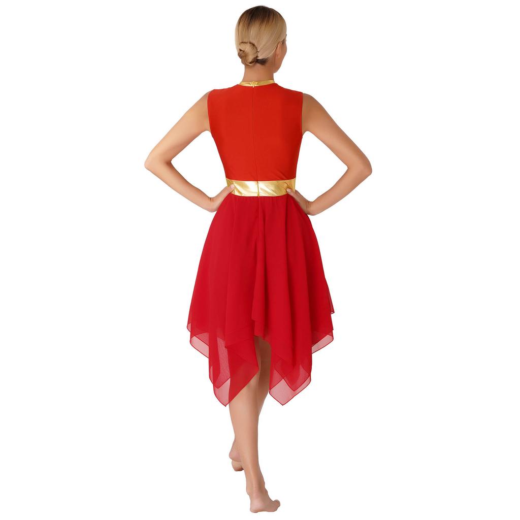 Traje de baile para mujer, vestido de baile de ballet lírico sin mangas con bloques de Color