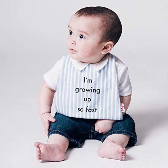 NIVA Bold Print Bib in Made in with Pile and Striped Shirt Perfect for Baby Half and Gift Box Blue, Japan, Collar, Lining, Style. Showers, Birthdays,