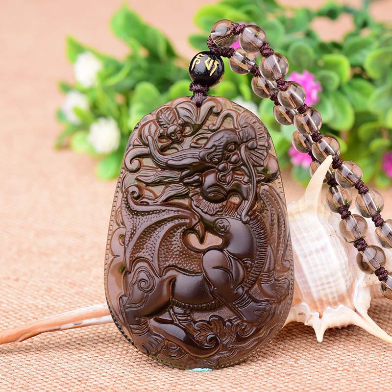 

Кулон из натурального ледяного обсидиана с нефритом и бусинами, ожерелье PiXiu, очаровательный драгоценный камень