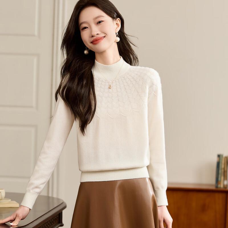 Srcr Women's 100% Cashmere Mock Neck Jacquard Sweater