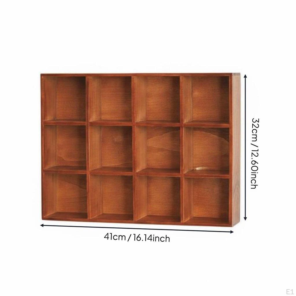 12 Compartment Wooden Shelf Wood Wall Mounted Cubby for Collectors 12grid