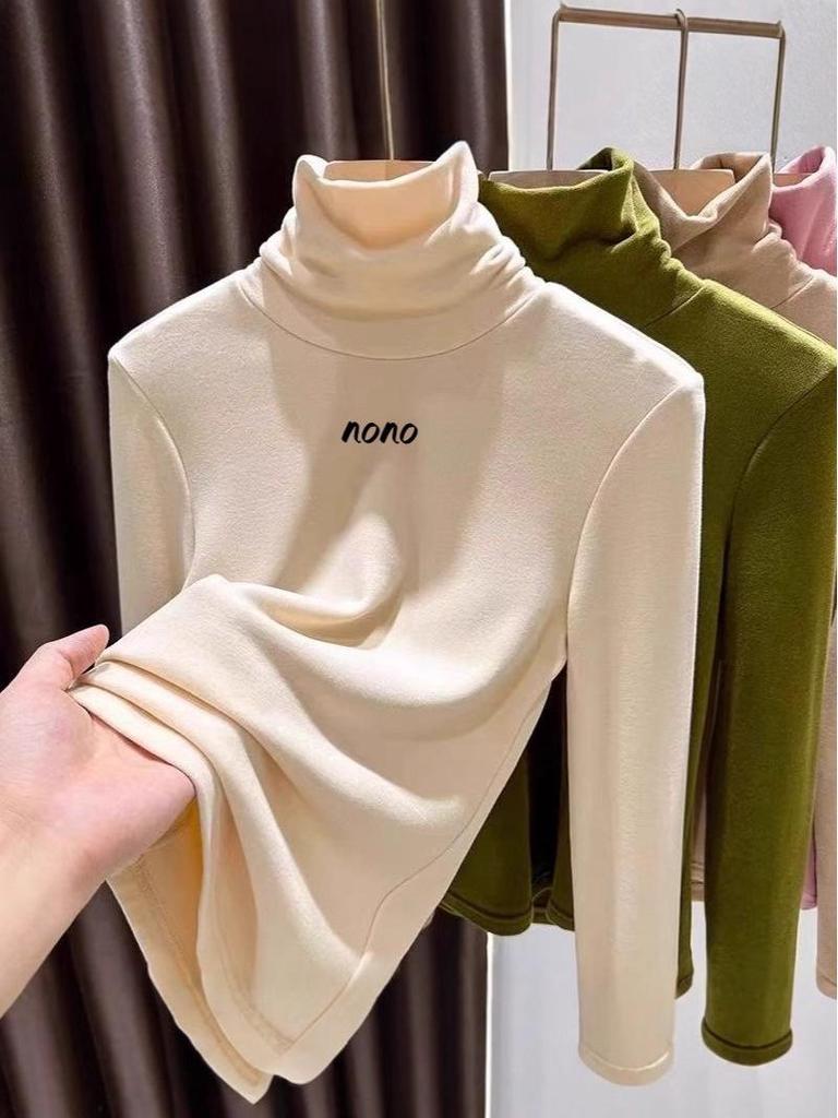 Girls' Thickened Fleece Base Layer Top, High Neck, Slim Fit, Warm, Long Sleeve for Autumn/Winter 2025.