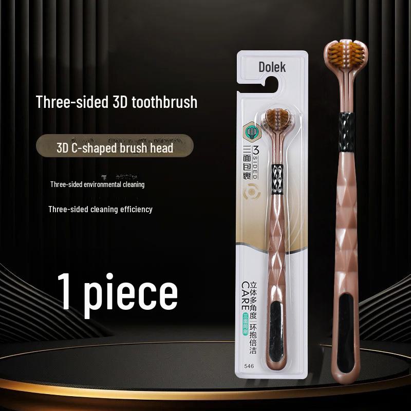 Three-Sided Adult Toothbrush with Soft Bristles and Tongue Scraper for Men and Women