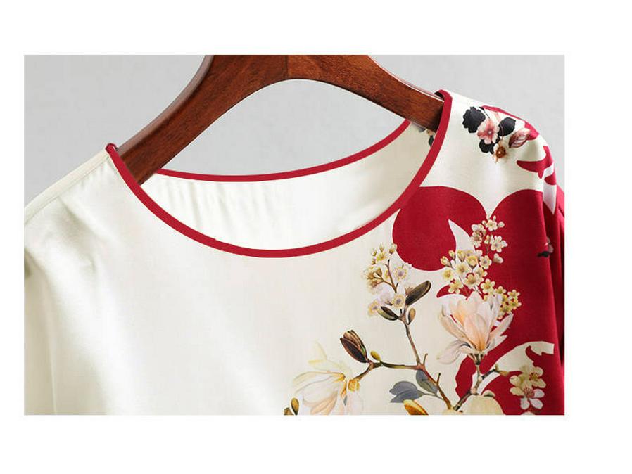 2025 Summer Retro Loose Ice Silk T-Shirt for Middle-Aged and Elderly Plus Size Women