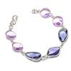 Natural Amethyst, Kunzite Gemstone Handmade 925 Sterling Silver Bracelet 7-8" I3i04