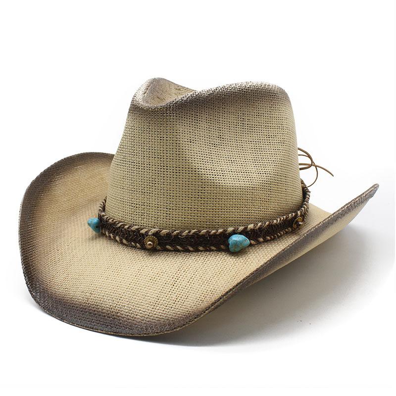 Painted Large Brim Straw Hat Handmade Western Cowboy Hat Summer Sunscreen Visor Hat Rolled Brim Beach Hat