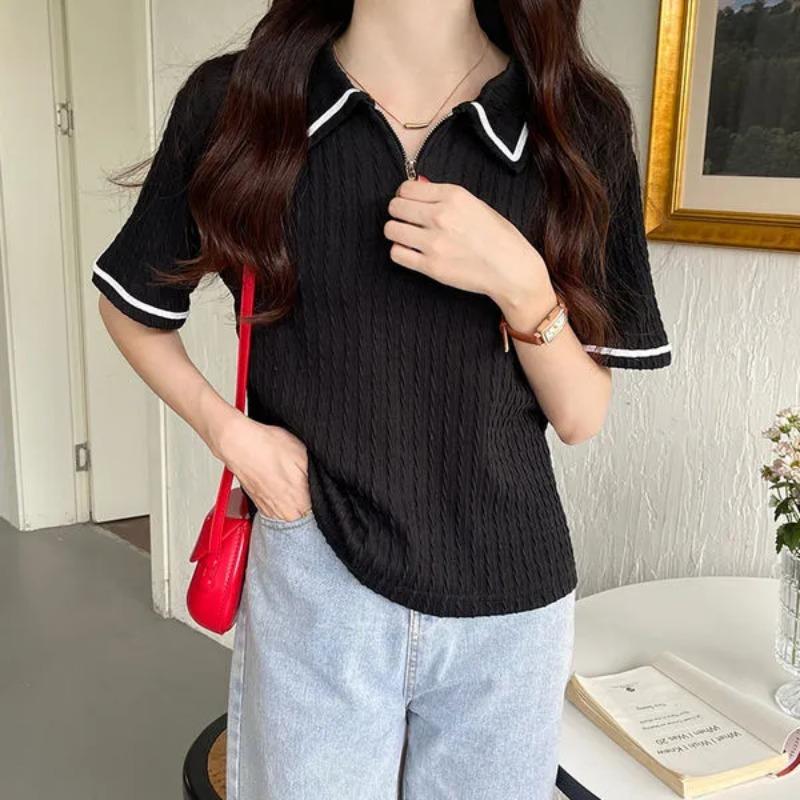 Lapel Shirt Short-sleeved T-shirt for Women Summer New Loose College Style Student Versatile Bestie Outfit
