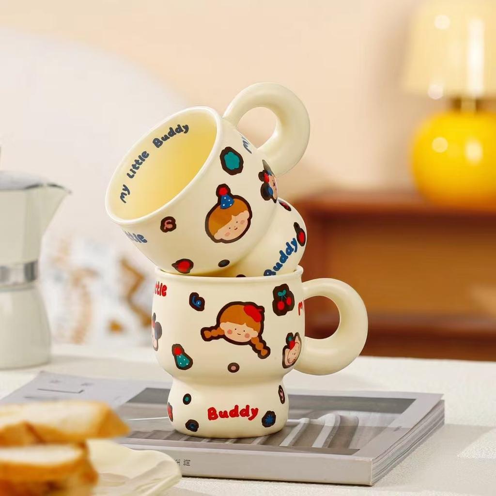 Couple Cute Gift Cream Style Coffee Cup Office Large Capacity Water Cup Individual Boy Girl Breakfast Cup