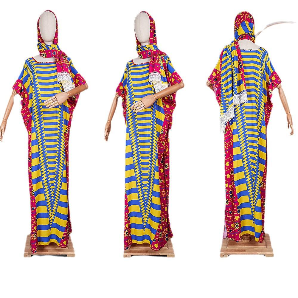 Color Block Chiffon Dress with Headscarf - Plus Size African Muslim Women's Long Robe