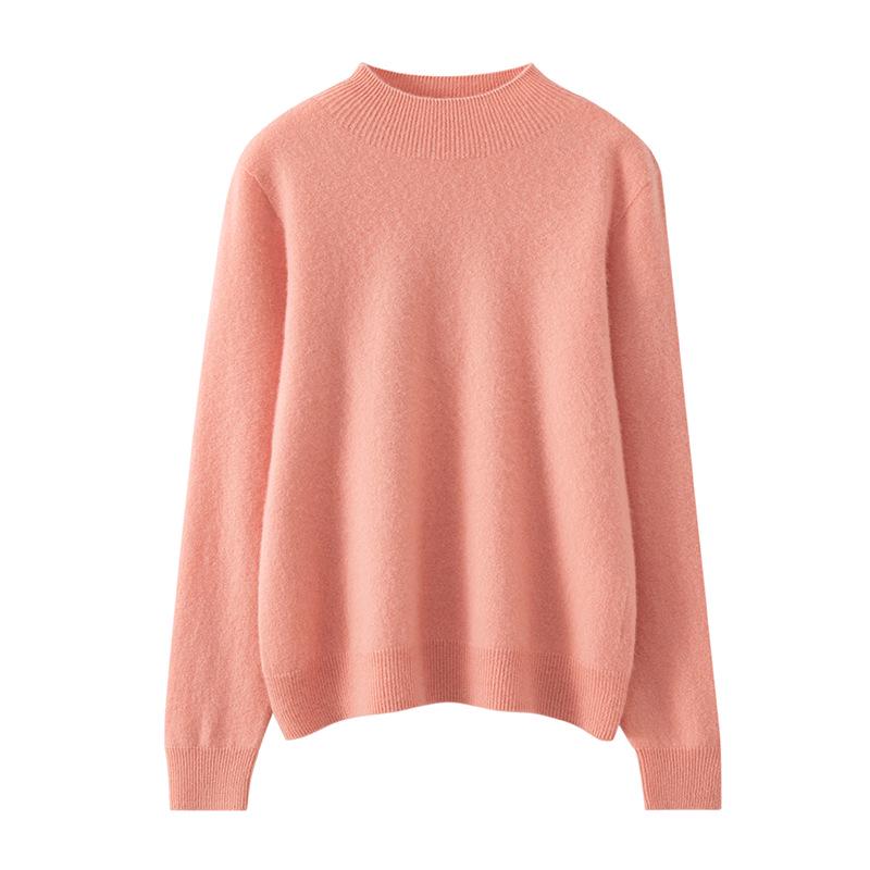 Lekasha Women's 100% Pure Cashmere Half-High Collar Loose Pullover for Autumn/Winter