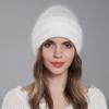 Pălărie de iarnă pentru femei, tricotată cu păr de iepure, caldă, versatilă, din lână, cu fir argintiu.