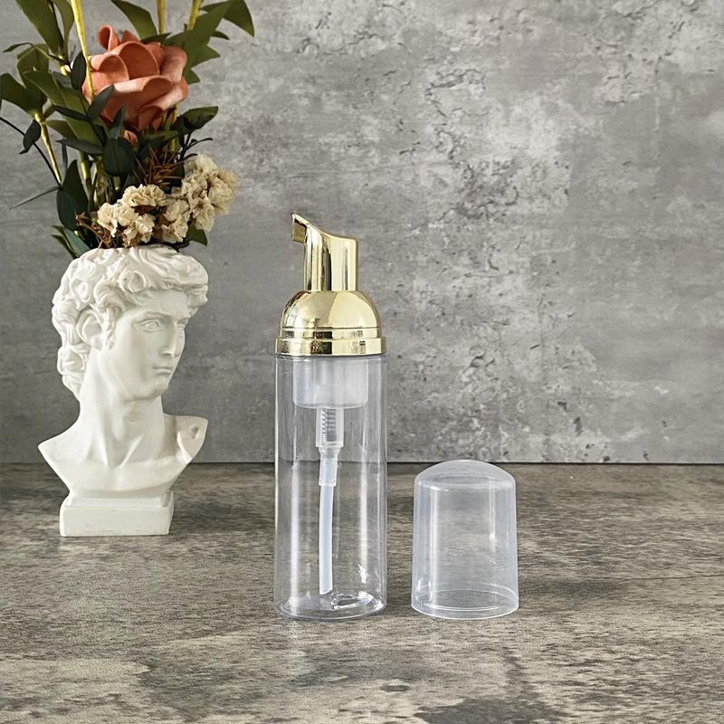 In Stock: 60ml Clear PET Foaming Facial Cleanser Bottle with Press-Top for Travel or Hotel