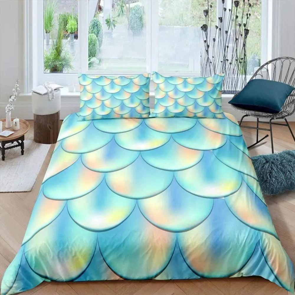 Comforter Fish Scales King Queen Full Twin Size Polyester Comforter For Kids Girls Women Bedding Set With