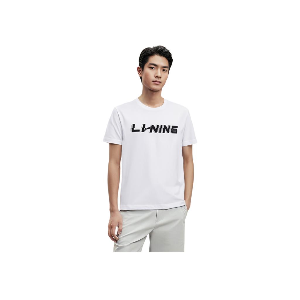 Li-Ning Printed Letter Round Neck Casual Pullover Short Sleeve T-Shirt Men Tops White AHSU829-2