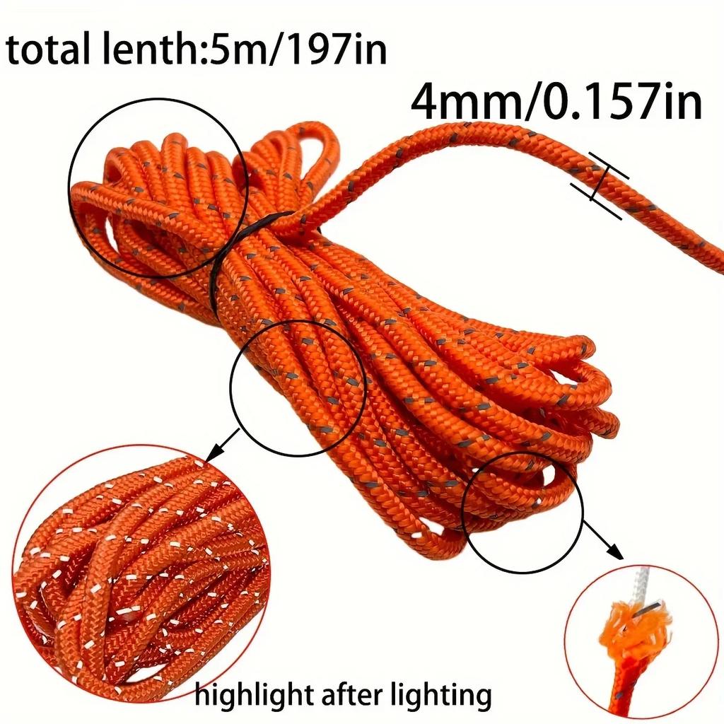 6pcs High Visibility Reflective Camping Rope Tie Down Kit with Pulley Tensioner for Secure Tent Awning Fastening Outdoor