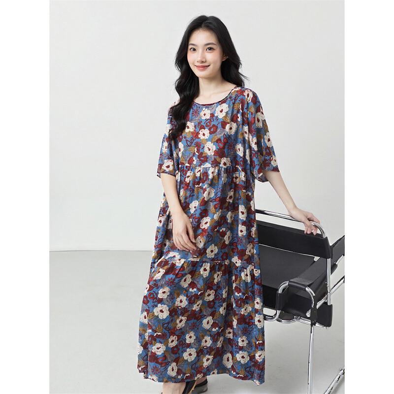 Aiyilian Women s Loose Retro Printed Summer Dress