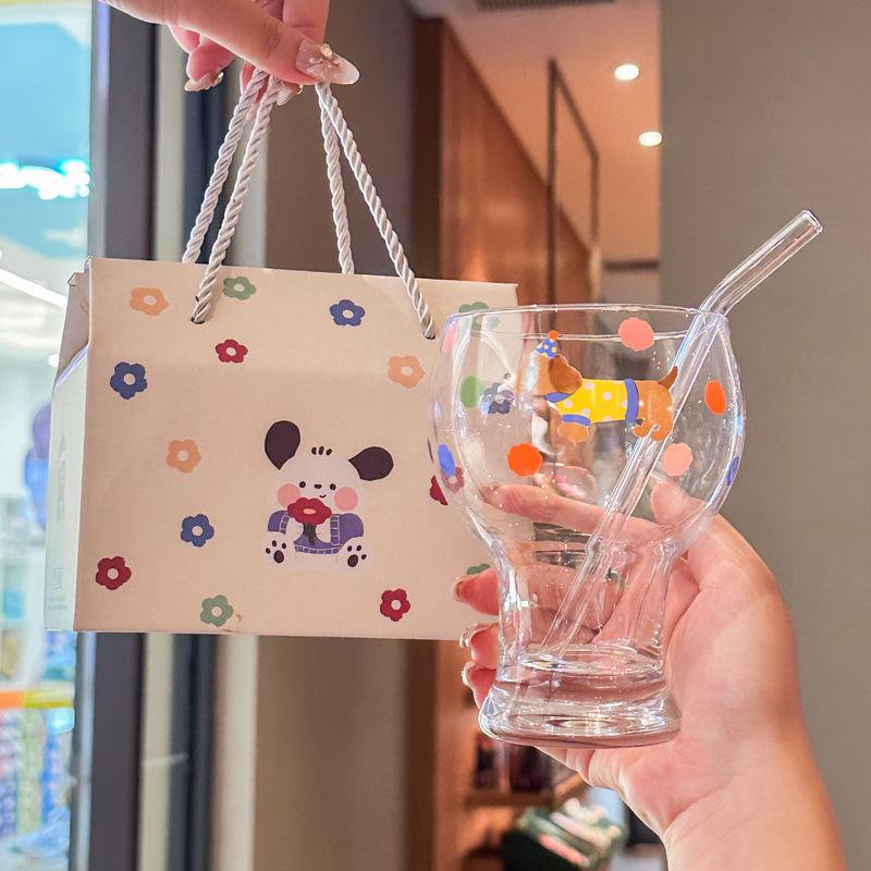 Cute Polka Dot Rabbit Beer Cup Girls High Value Glass Water Cup Household Juice Milk Cup Birthday Gift