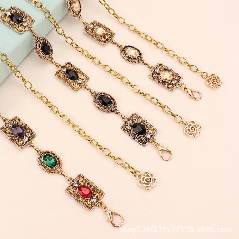 Mary Waist Chain Accessories Dress Gold Silver Metal Oval Carved Chain Rhinestone Belt Women's Multi-hoop Design
