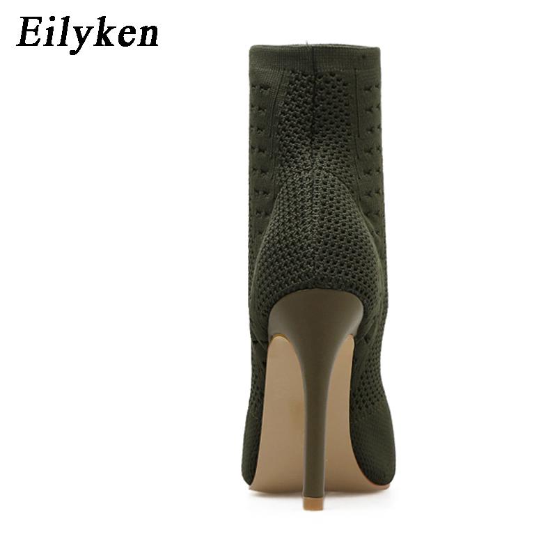 Eilyken Spring Design Ankle Boots Women Peep Toe Knitted Stretch Fabric Booties Sexy Cut-Out Stilettos High Heels Shoes