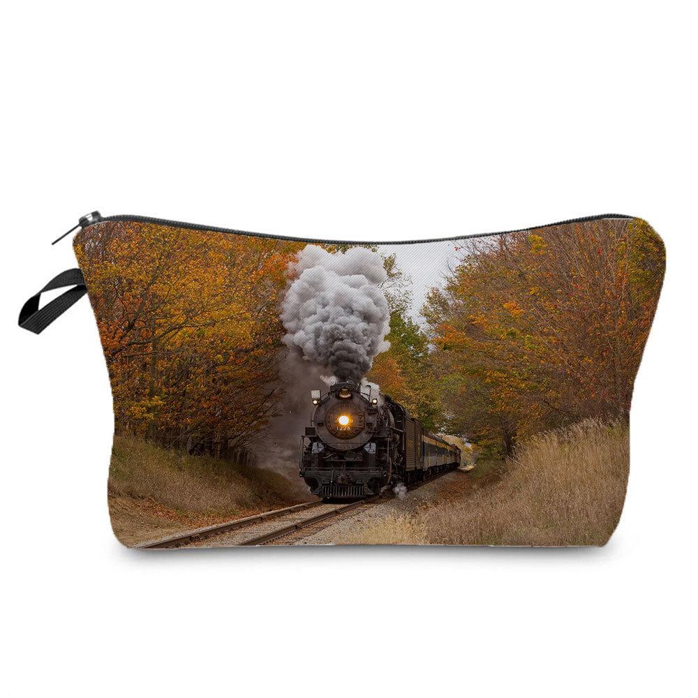 Women Railway Print Cosmetic Bag Toiletries Organize Travel Storage Case 6782