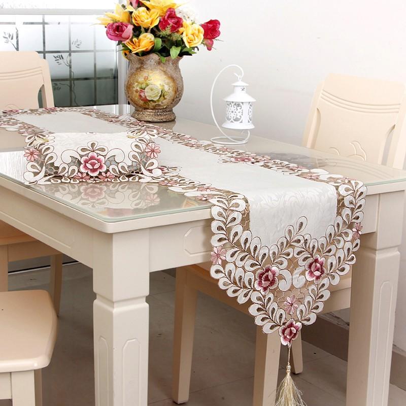 Table Runner Embroidered Floral Lace Fabric Translucent Gauze Table Cloth