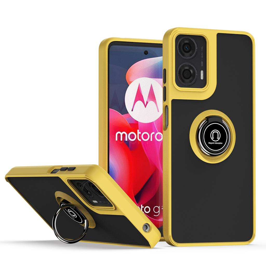 For Motorola Moto G04 G24 Cover Ring Magnetic Holder Stand Coque Funda Shockproof Matte PC Armor Phone Case