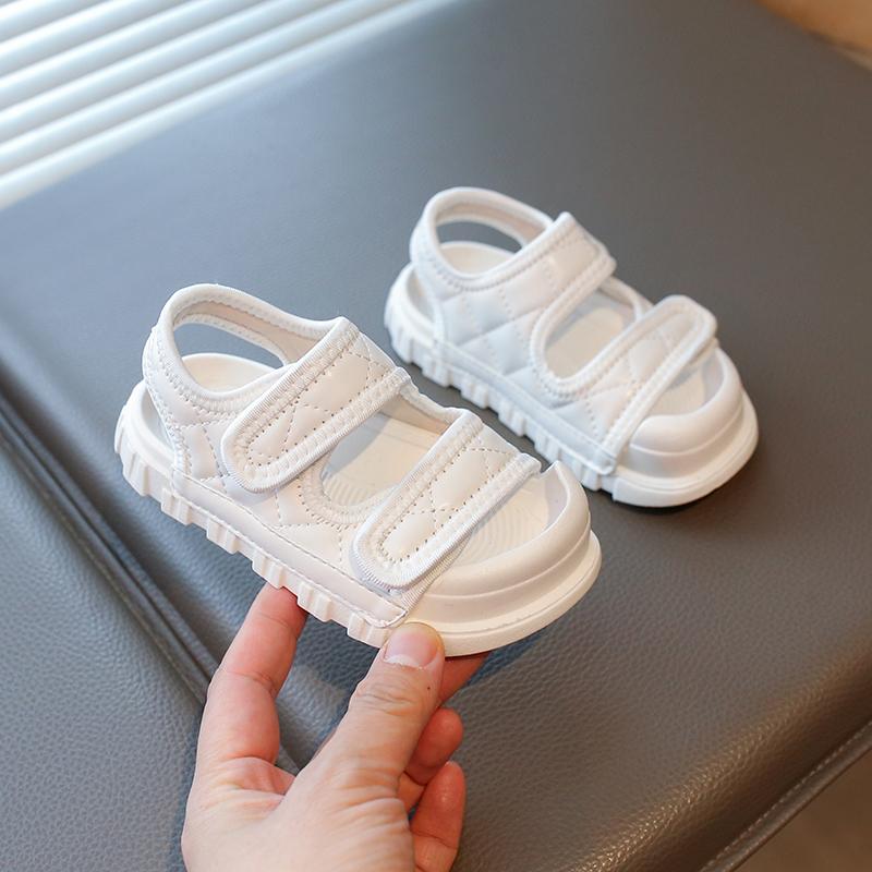 

Kids Beach Shoes Soild Color Double Hook&loop Boys Girls Sandals Non-slip Soft Sole 2025 Summer New Children Flats Toes Capped 21 белый