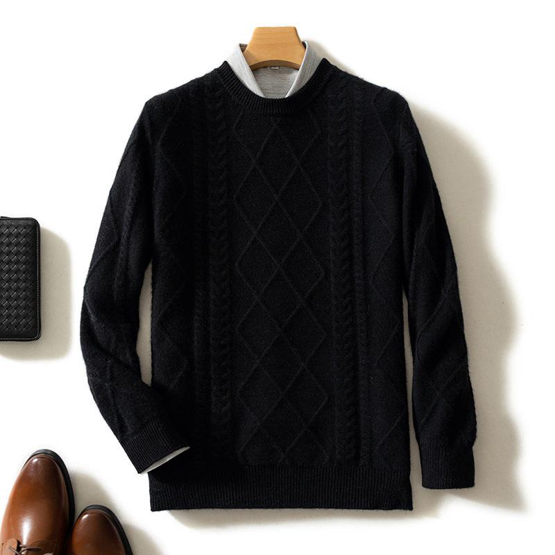 

Men’s Loose-Fit Cable Knit Cashmere Sweater - Thick Double-Ply Wool for Winter, Plus Size Available L