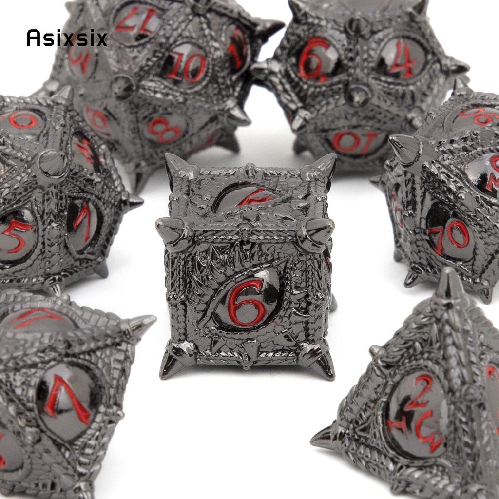 7 Pcs Black Red Eyes Metal Dice Solid Metal Polyhedral Dice Set Suitable for Role-Playing RPG Board Game Dice Role-Playing RPG