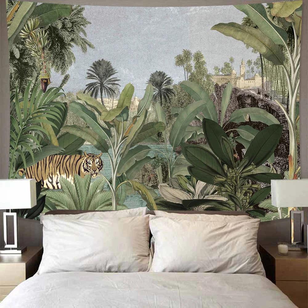 Natural Tropical Rain Forest Green Plant Banana Tree Tapestry Wall Hanging Tarot Hippie  Rugs Dorm Decor Blanket