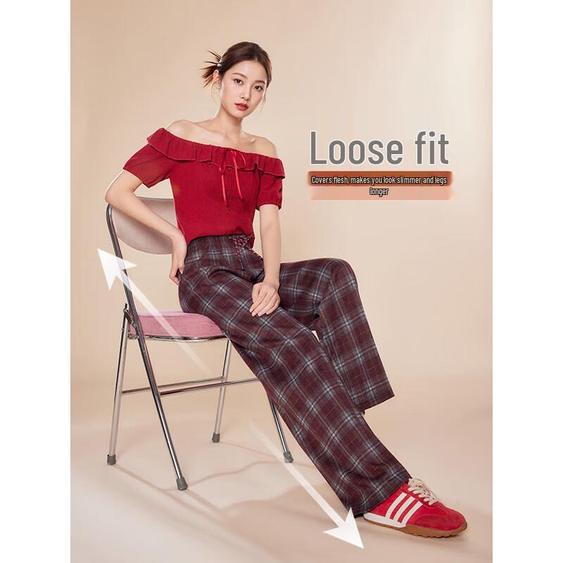 IEF Korean Style Retro Plaid Loose Lounge Pants