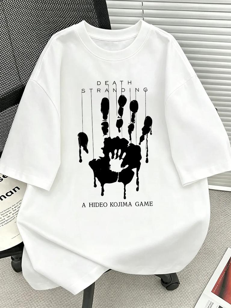 White Oversized T-Shirt with Grunge Print