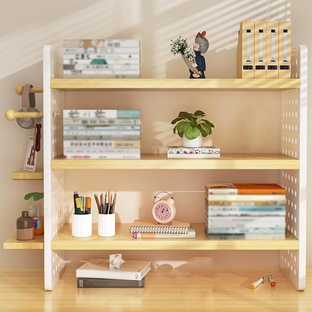 Desktop Organizer Shelf with Open Top Compartments Multi Layer Desktop Display Hole Board Bookcase for Home Office Dormitory