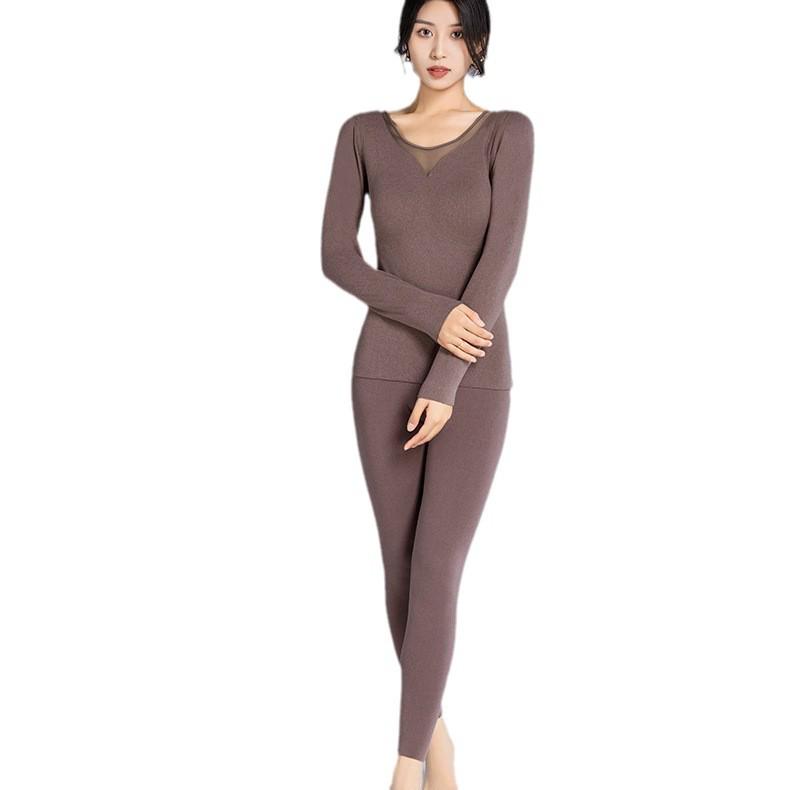 Graphen Beheizter Damen Fleecegefütterter Extra-Dicker Einteiliger Baselayer mit Eingebautem BH, Langärmige Warme Unterwäsche.