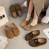 Retro Suede Round Head Single Shoes Women's Spring and Autumn New Big Head Children Flat Bottom One Pedal Casual Doudou Shoes