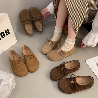 Retro Wildleder Rundkopf Einzelne Schuhe Damen Frühling und Herbst Neu Großkopf Kinder Flachboden Ein Pedal Lässige Doudou-Schuhe