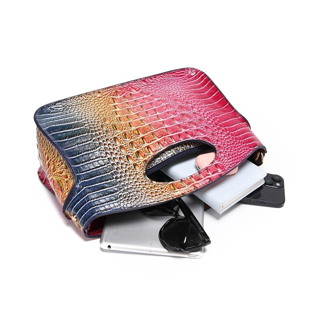 PU Leather Shoulder Bag Women Handbag Luxury Designer Gradient Color Retro Crossbody Shell Bag Handbag Wallet with Crocodile Pattern Tote Bag