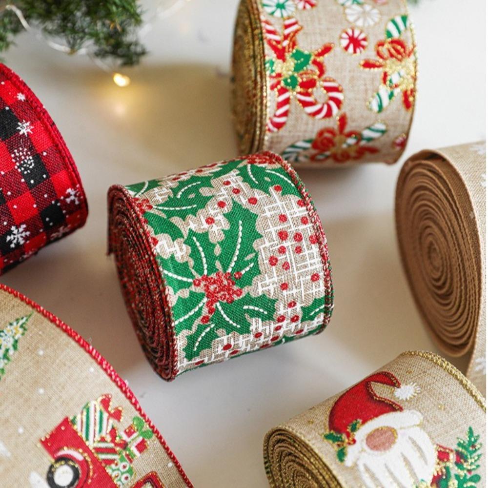 New 2m Christmas Ribbon Xmas Gift DIY Fabric Swirl Ribbon Christmas Tree Ribbon Lmitation Linen Burlap Ribbon