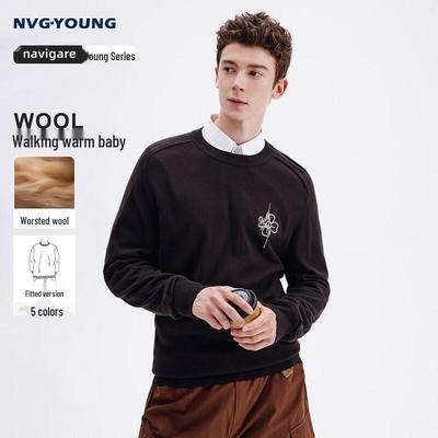Men's Round Neck Wool Blend Pullover Sweater