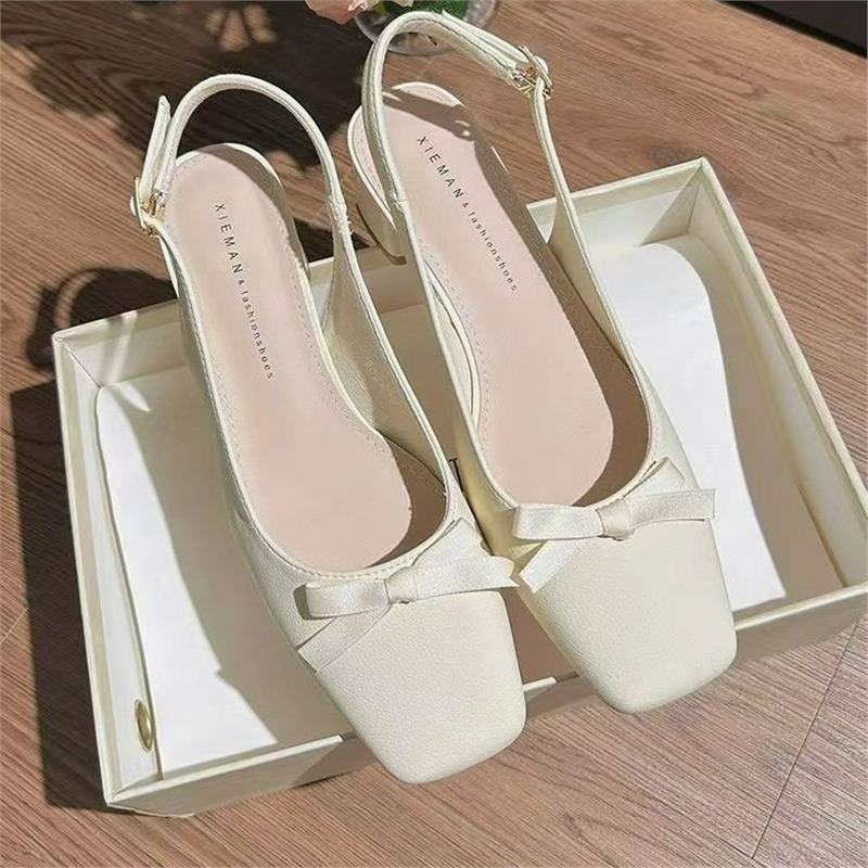 

Baotou sandals women s back empty 2024 new summer gentle temperament Mary Jane single shoes fairy style high heels thick heel 35 слоновая кость
