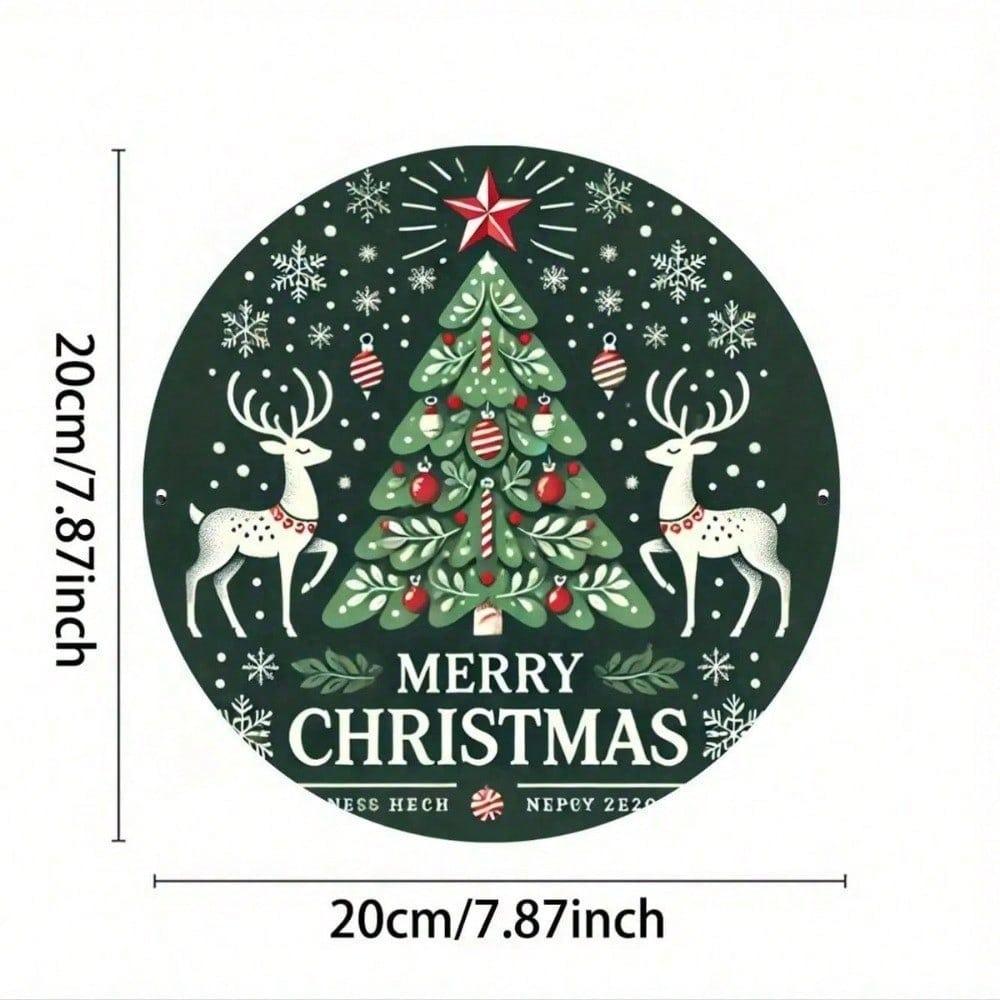 1pc Rustic Metal Wall Art Sign, 8x8 Inch Round Tin Reindeer Tree Print, Festive Kitchen Bar Home Decor