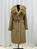 Winter new fox fur fur white duck down jacket women's extended waist lace-up pie overcome coat