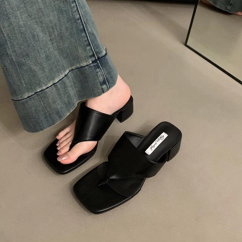 Fashion SUOJIALUN 2024 Summer New Brand Women Slipper Fashion Med Square Heel Outdoor Slides Shoes Ladies Casual Vaction Flip Flops Sand