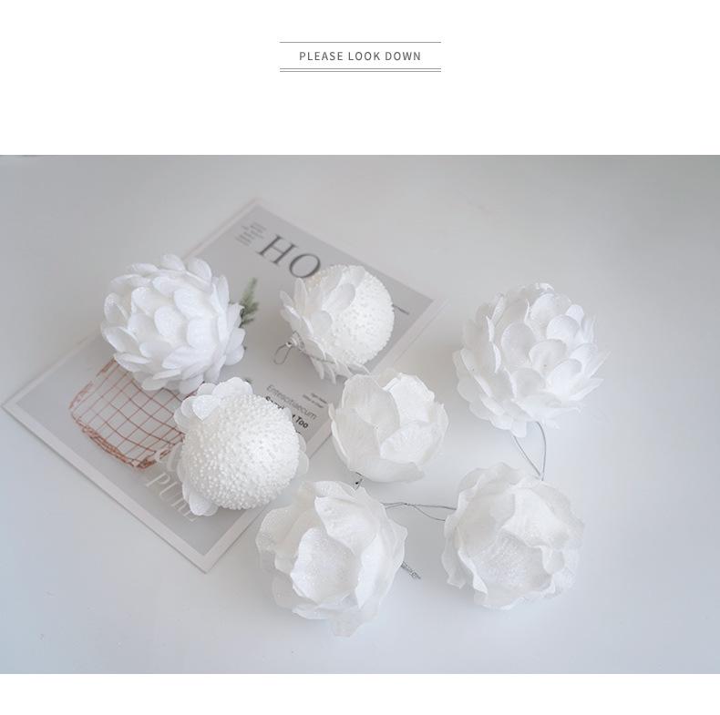 White Glitter Petal Foam Christmas Ball Ornaments for Tree Decorations